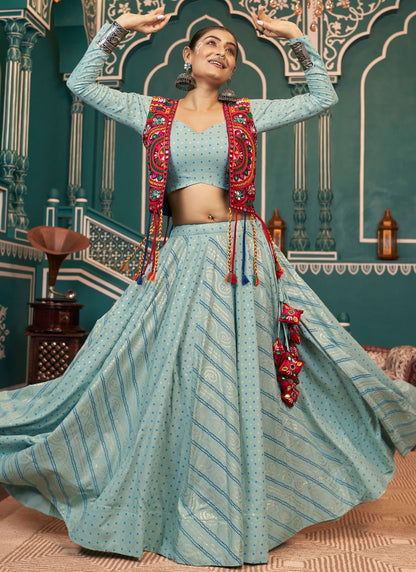 Foliage Prints Poly Silk Readymade Lehenga Choli - L2411