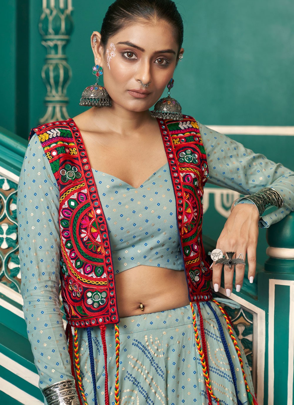 Foliage Prints Poly Silk Readymade Lehenga Choli - L2411