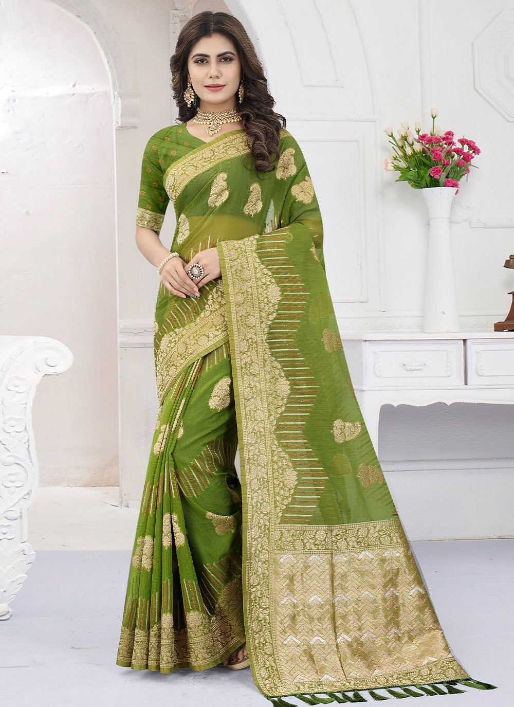 Saree Buttis Organza, Viscose Saree - S2479