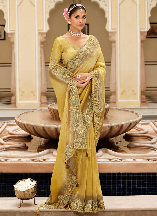 Green Jacquard Silk Trendy Saree Embroidered S19724