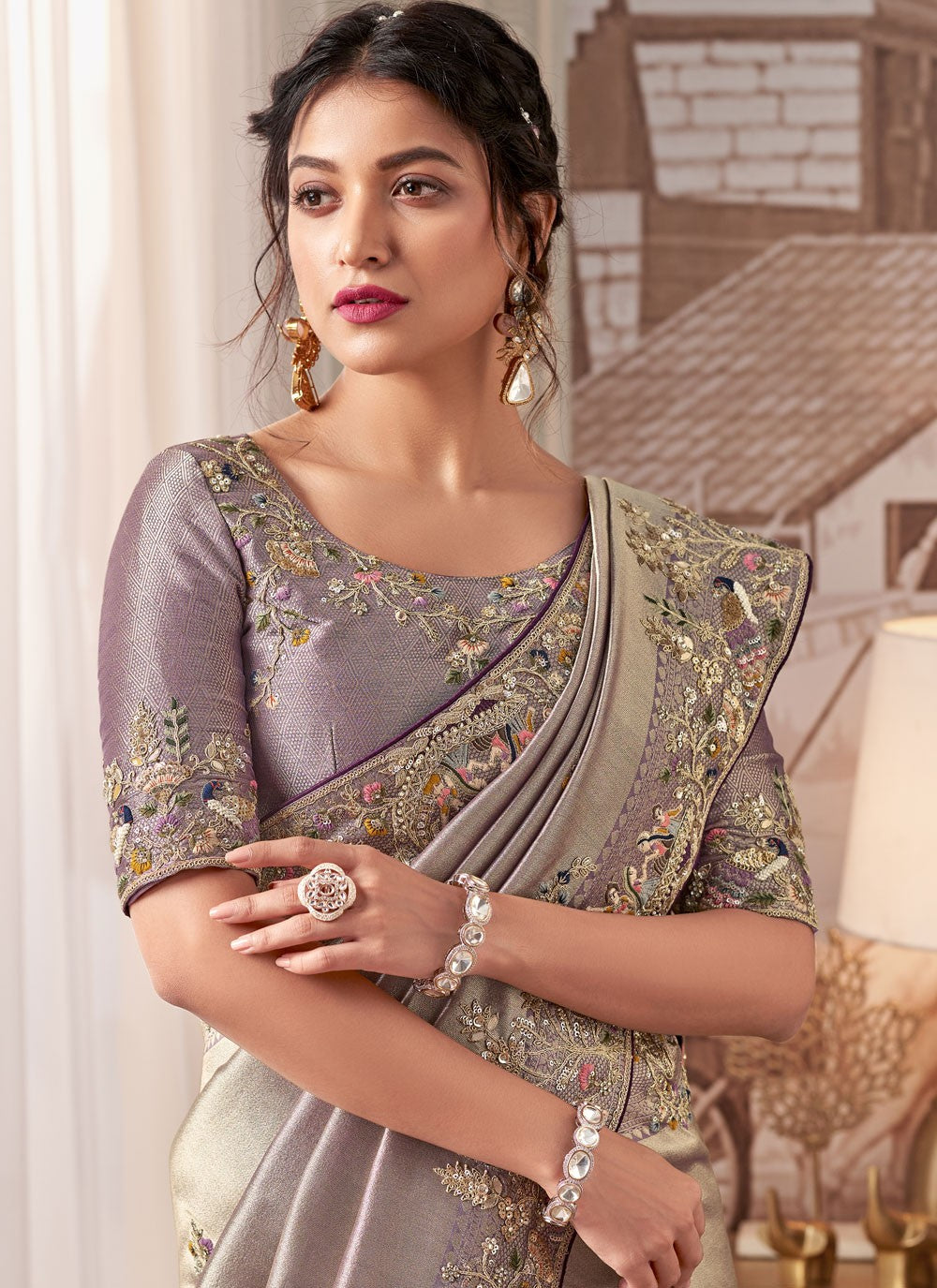 Classic Embroidered Viscose Saree - S8876