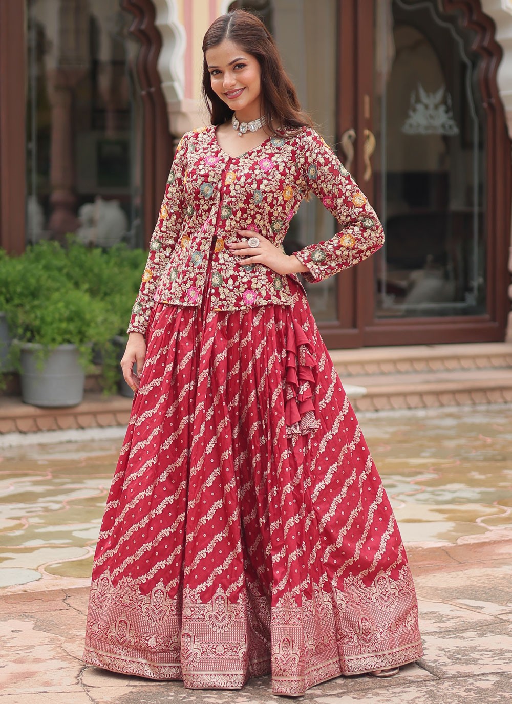 Jacquard Work Viscose Readymade Lehenga Choli - L2913
