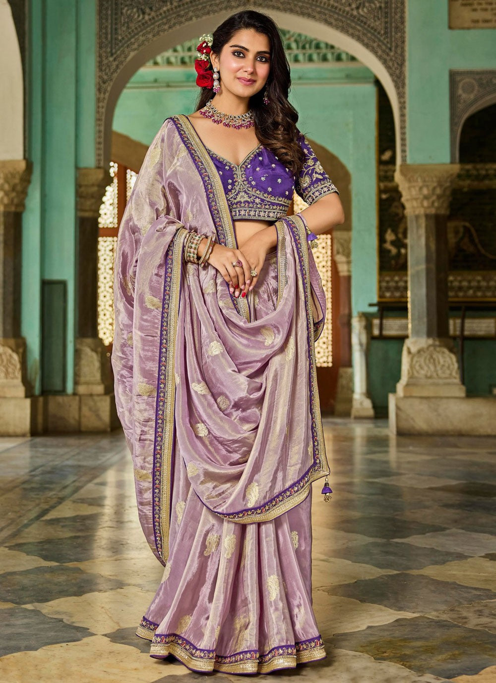 Lavender Tissue Contemporary Saree Beads, Lace S19800