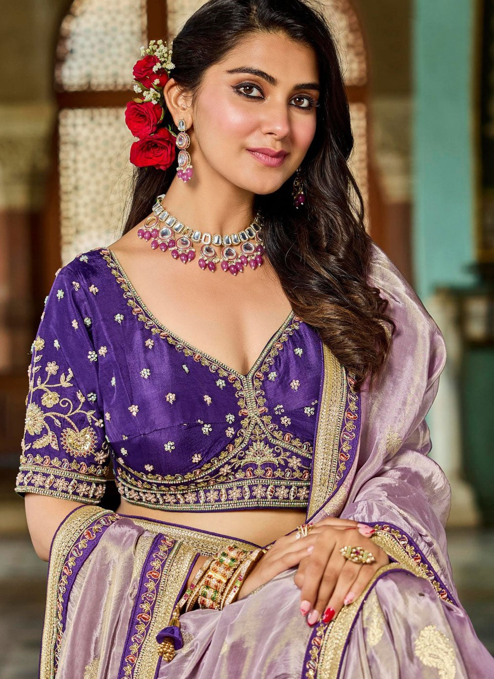 Lavender Tissue Contemporary Saree Beads, Lace S19800