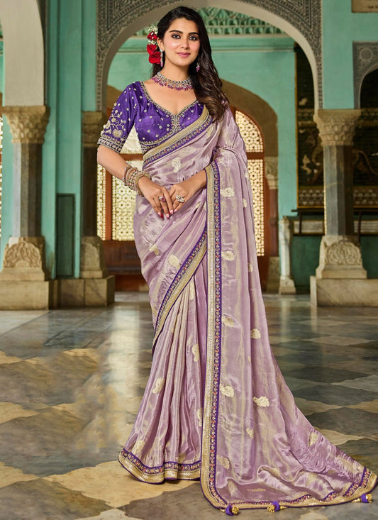Lavender Tissue Contemporary Saree Beads, Lace S19800