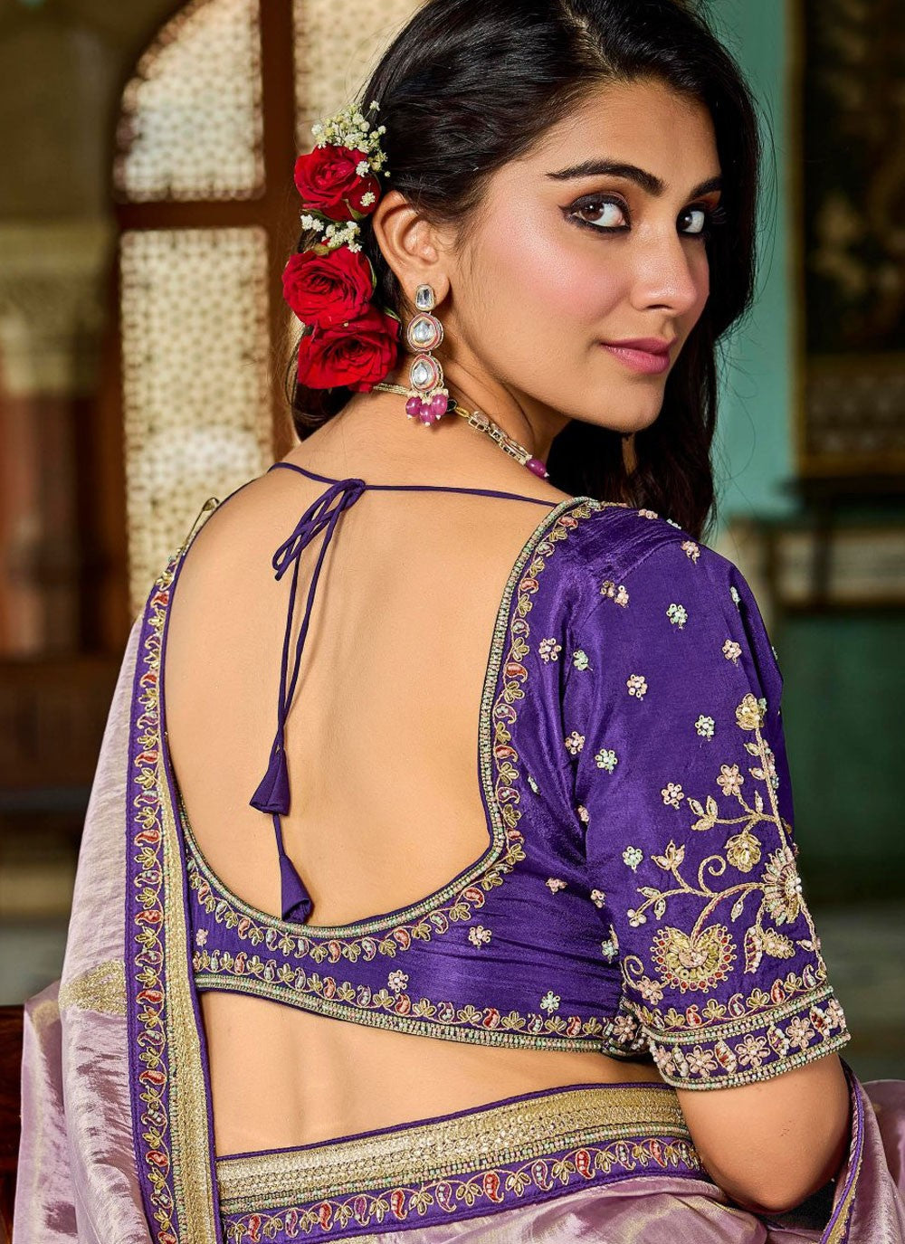 Lavender Tissue Contemporary Saree Beads, Lace S19800