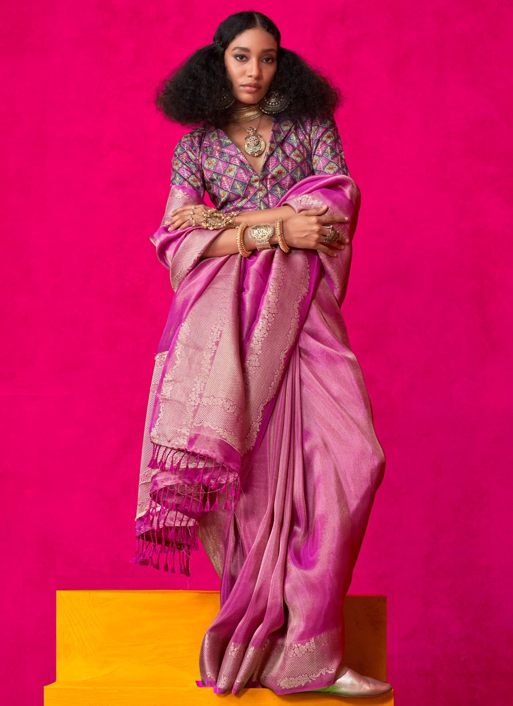 Classic Saree Weaving Zari Magenta Tissue Saree S13505