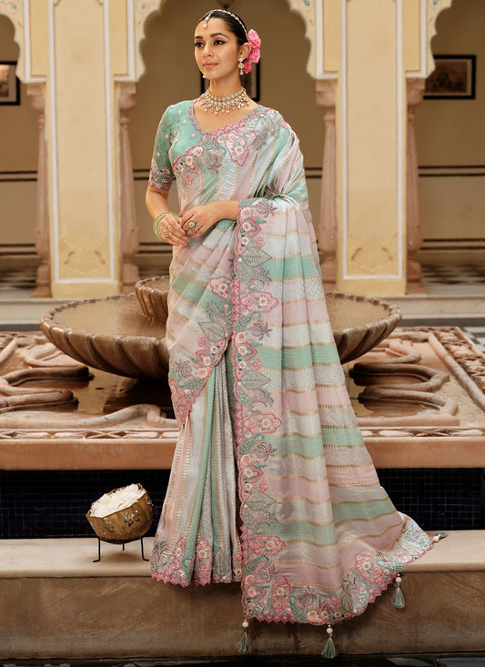Multi Colour Jacquard Silk Classic Saree Embroidered S19722