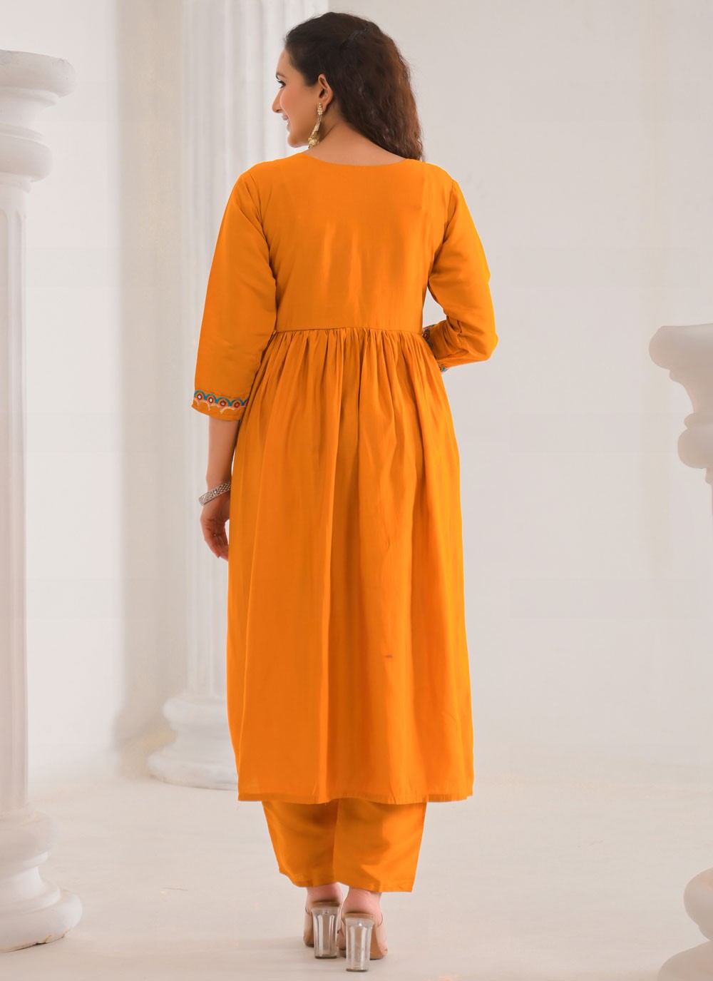 Embroidered Chanderi Orange Salwar Suit T6160