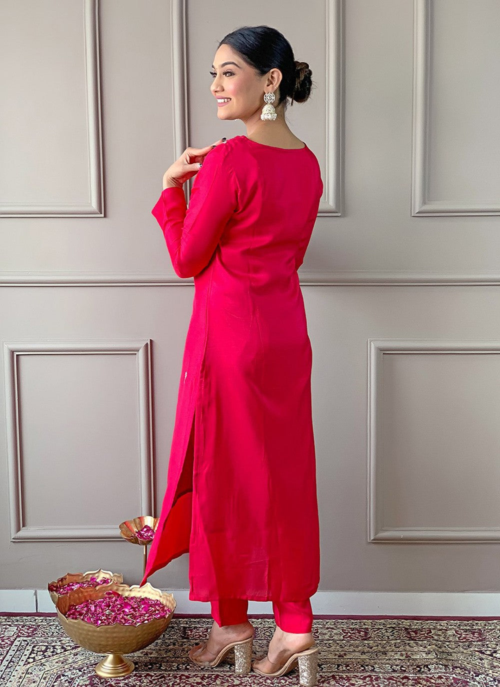 Embroidered Viscose Pant Style Suit - T4510