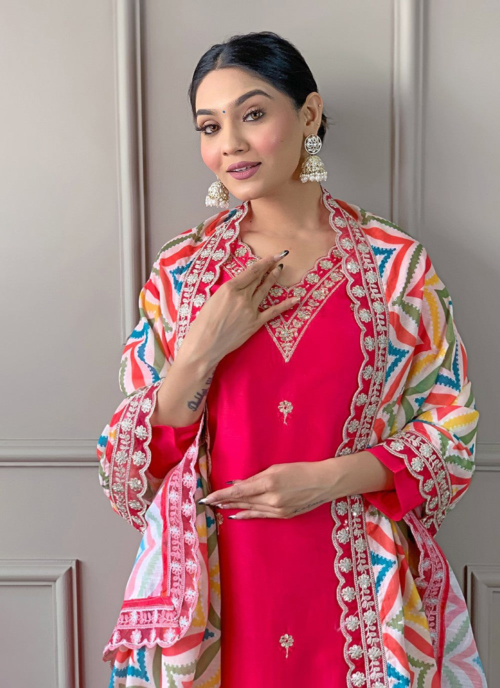 Embroidered Viscose Pant Style Suit - T4510
