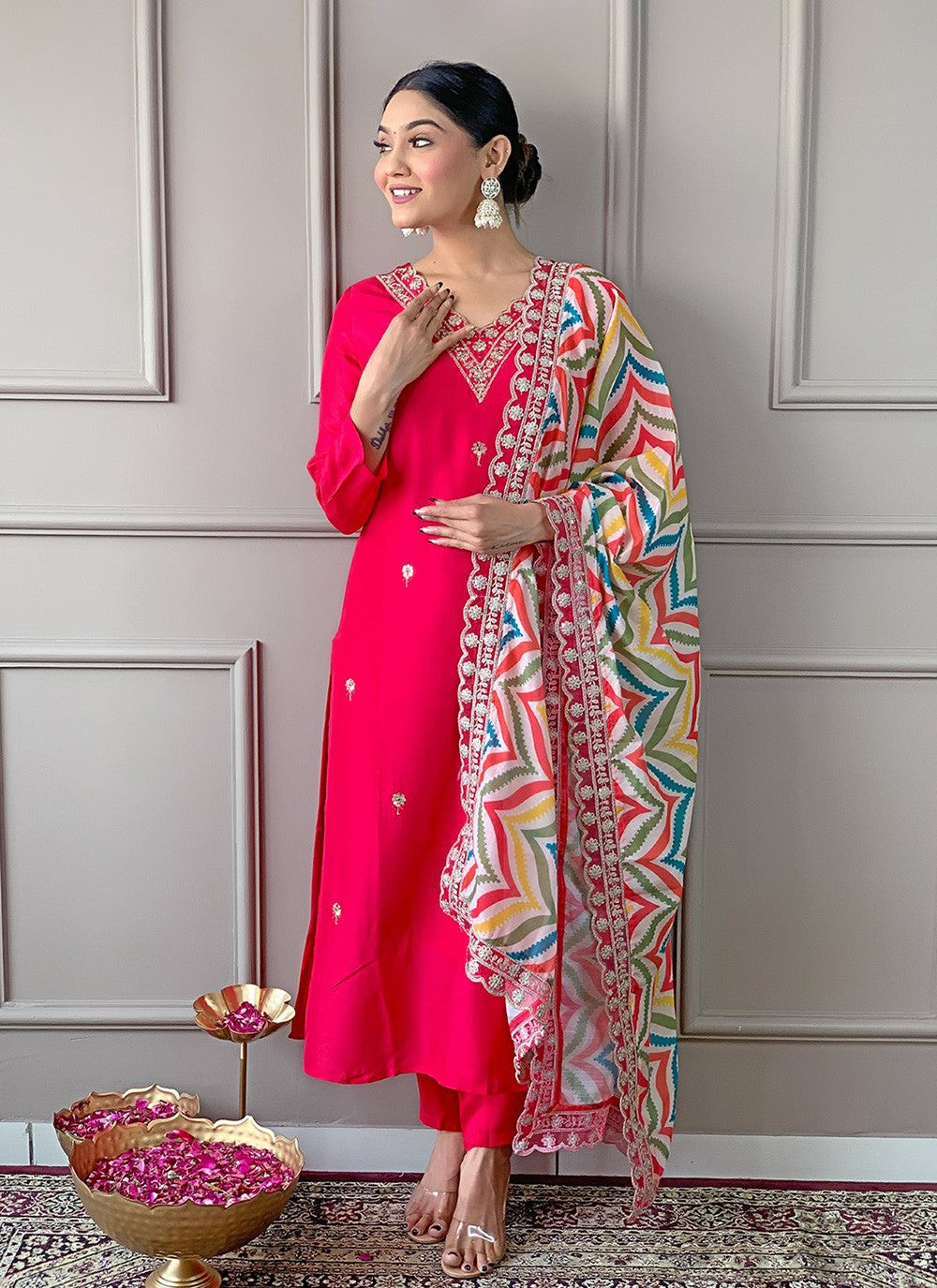 Embroidered Viscose Pant Style Suit - T4510