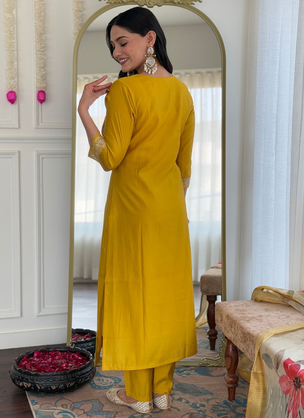 Pant Style Suit Embroidered, Thread, Zari Mustard T8077