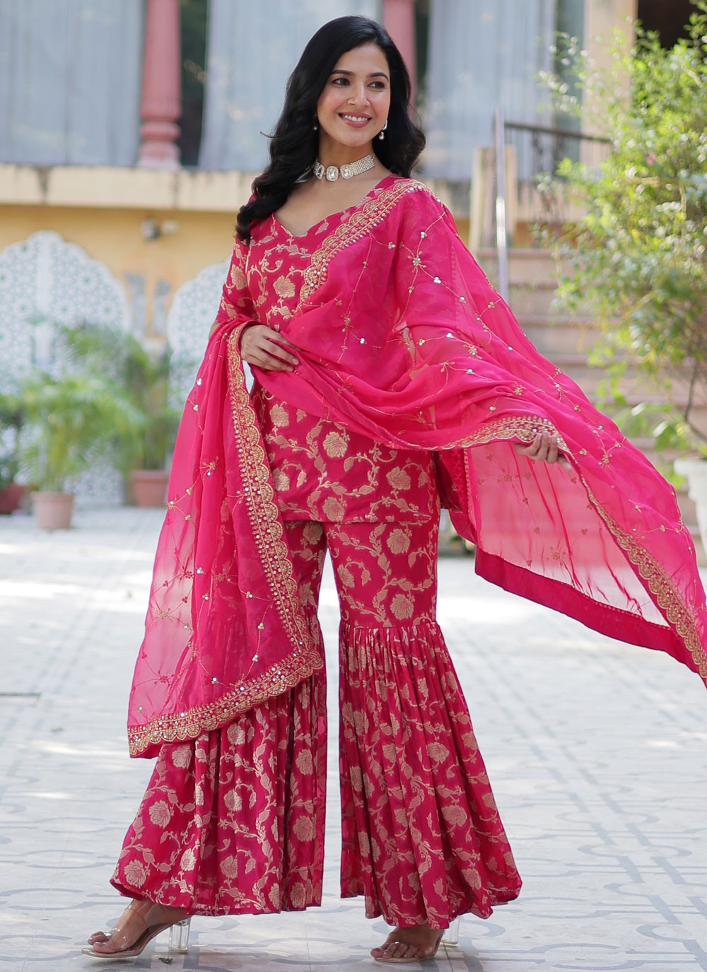 Salwar Suit Jacquard Work Pink Viscose T5391