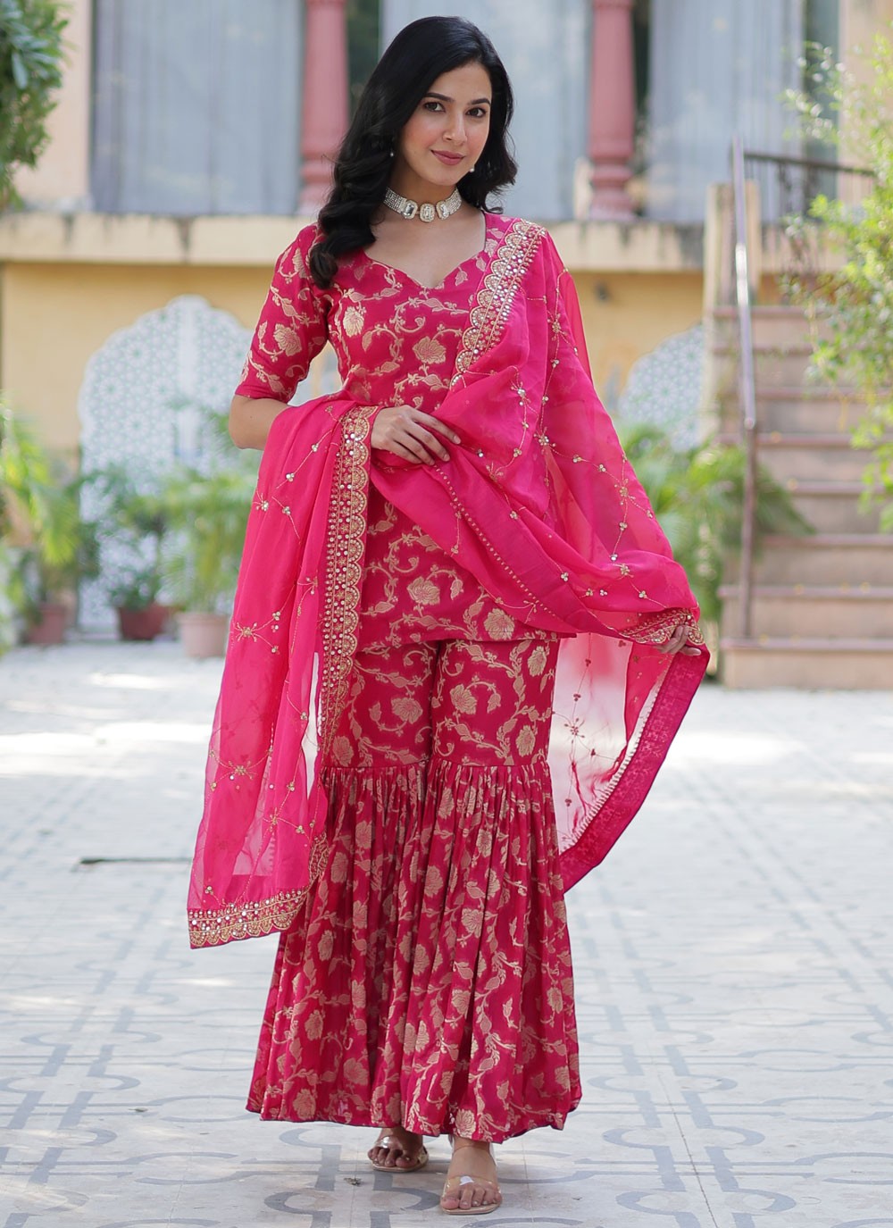 Salwar Suit Jacquard Work Pink Viscose T5391