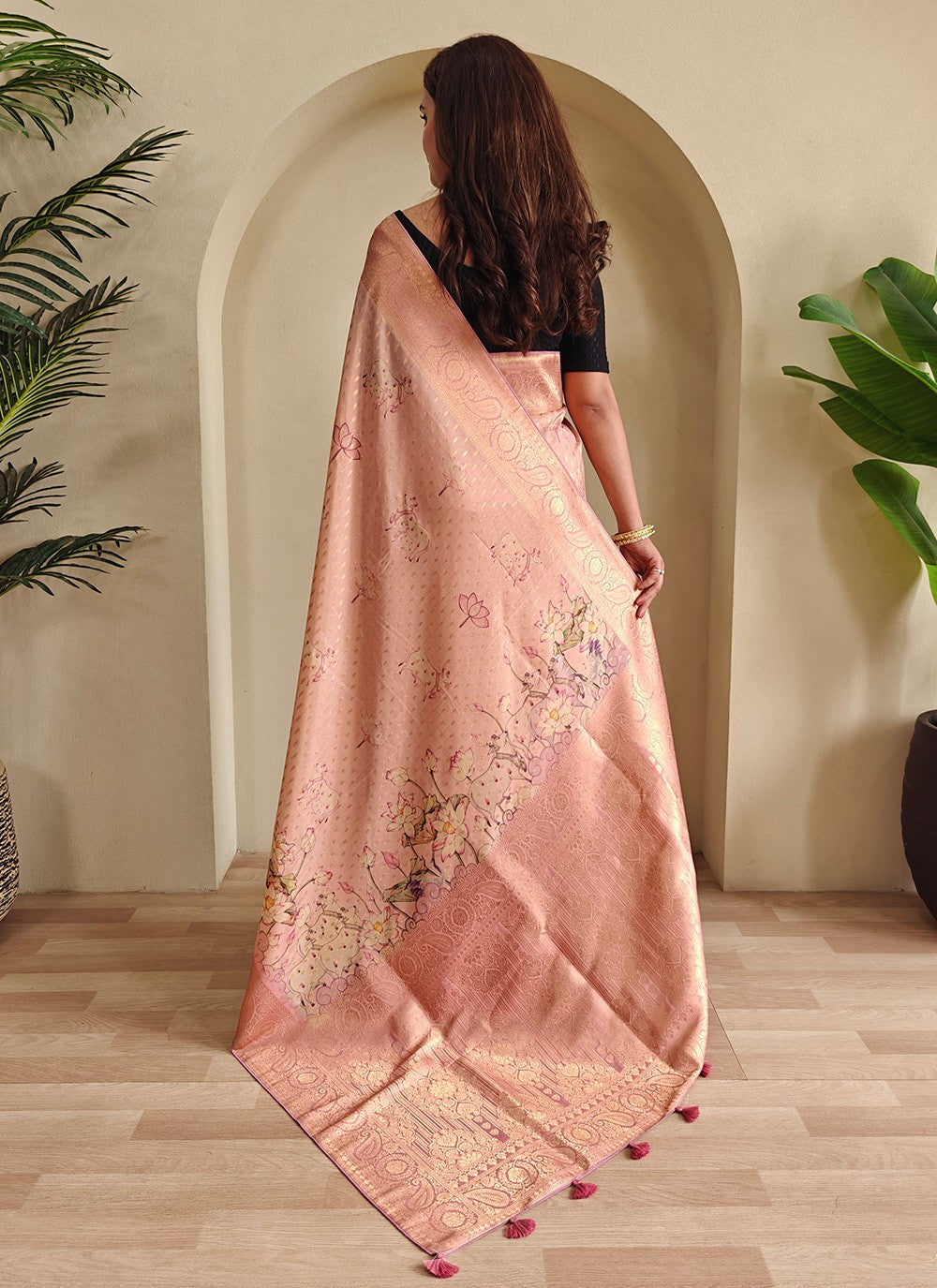 Peach Georgette Contemporary Saree Weaving Zari S17310