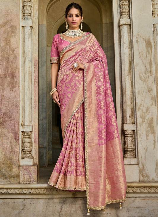 Pink Tissue Trendy Saree Beads S19773