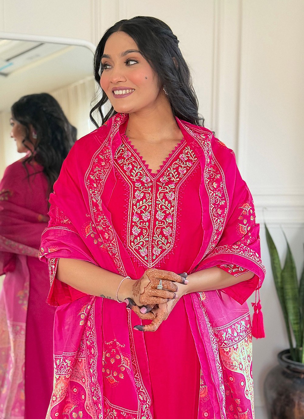 Embroidered Viscose Pink Salwar Suit T6046