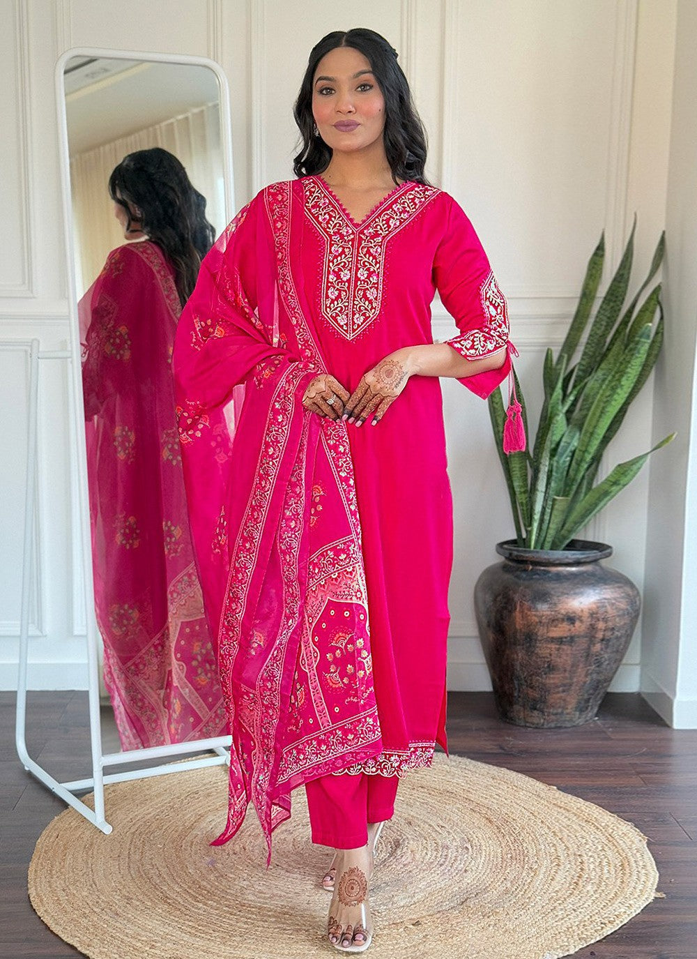Embroidered Viscose Pink Salwar Suit T6046
