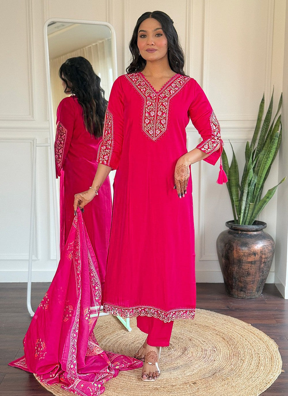 Embroidered Viscose Pink Salwar Suit T6046