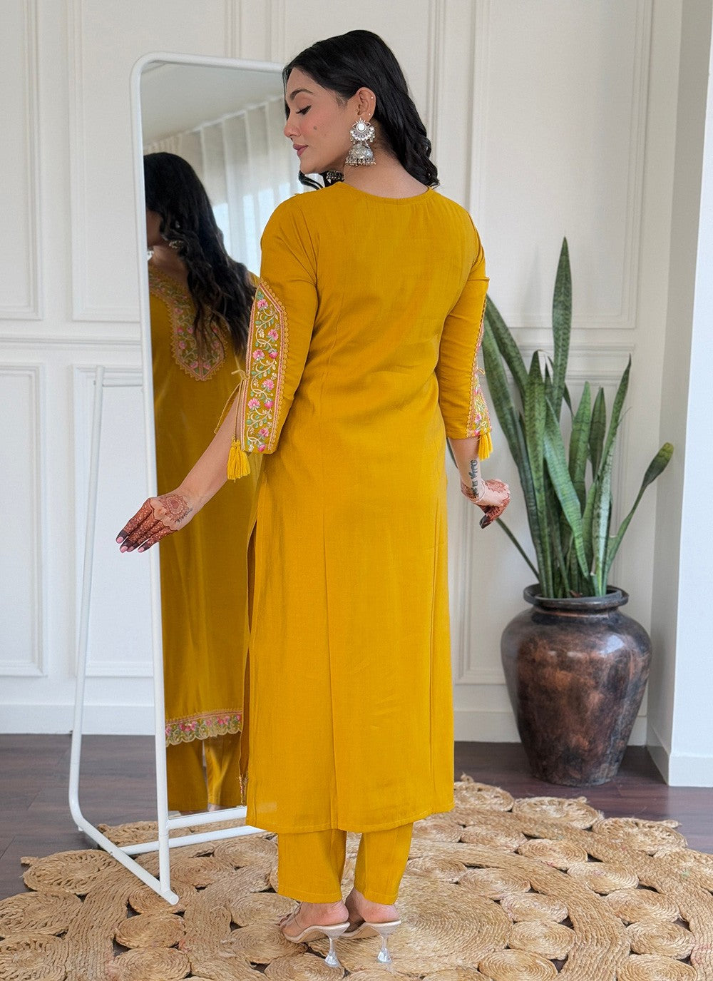 Embroidered Viscose Mustard Salwar Suit T6047