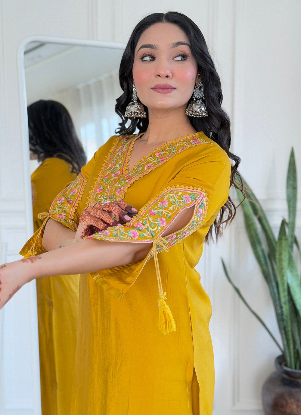 Embroidered Viscose Mustard Salwar Suit T6047