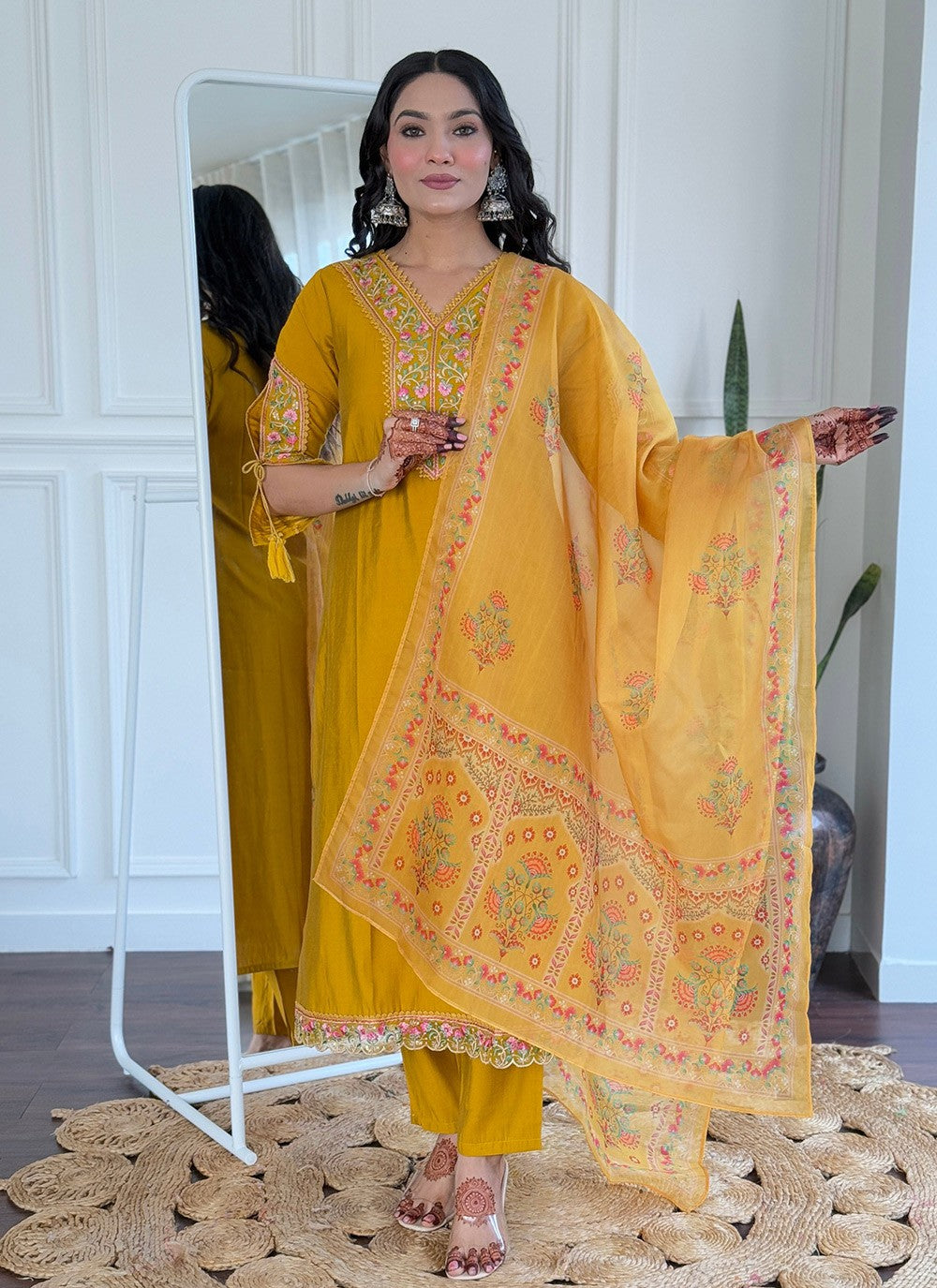 Embroidered Viscose Mustard Salwar Suit T6047