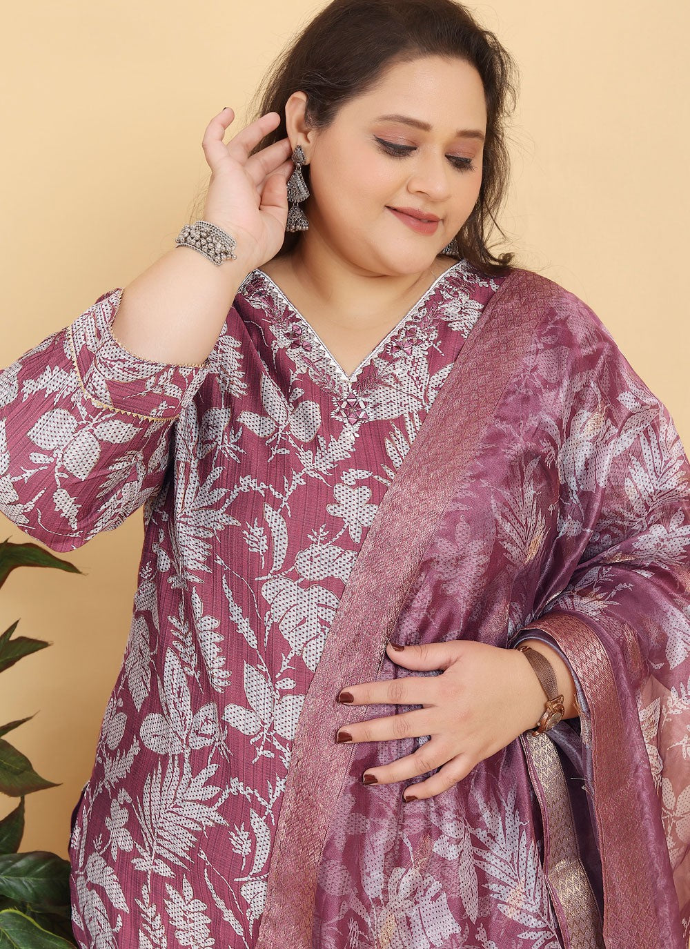 Salwar Suit Foliage Prints Purple Viscose T5110