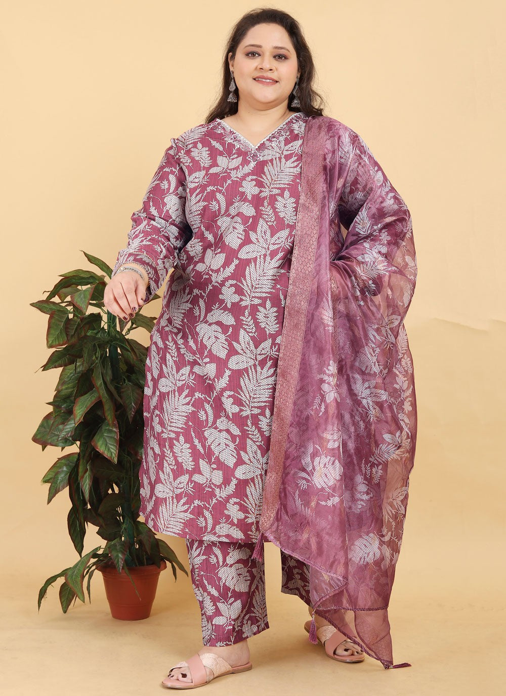 Salwar Suit Foliage Prints Purple Viscose T5110