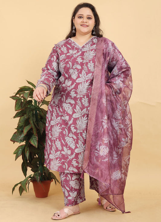 Salwar Suit Foliage Prints Purple Viscose T5110