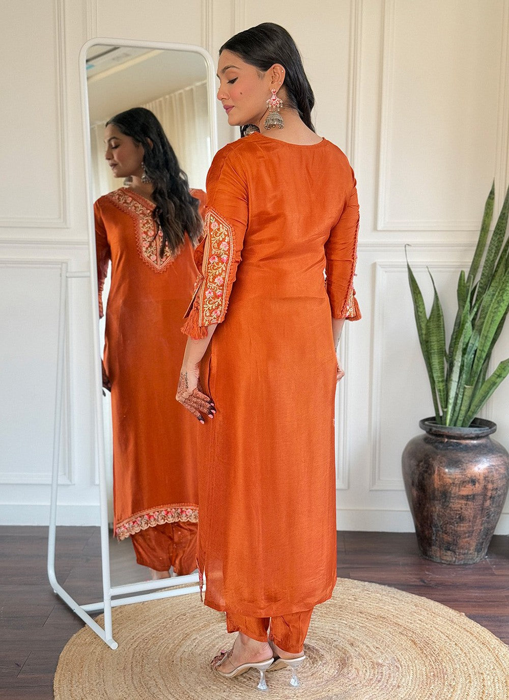Embroidered Viscose Orange Salwar Suit T6045