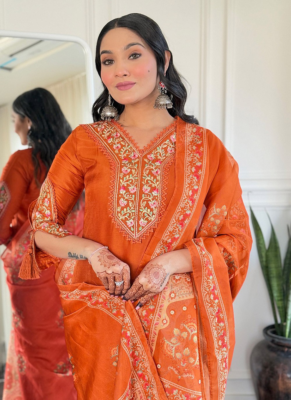 Embroidered Viscose Orange Salwar Suit T6045