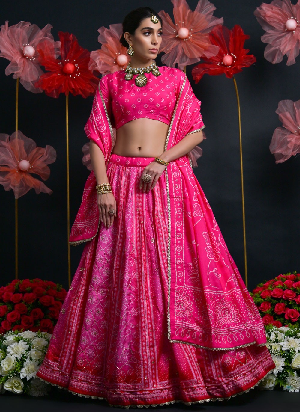 Border Work Viscose Pink Lehenga Choli L3446