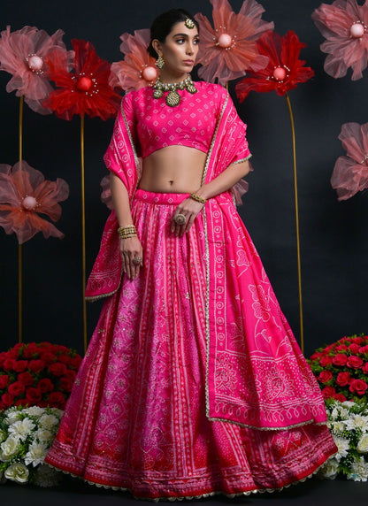 Border Work Viscose Pink Lehenga Choli L3446