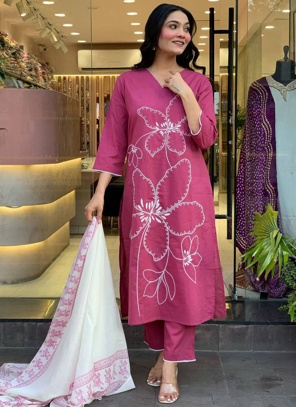 Salwar Suit Embroidered Pink T7313