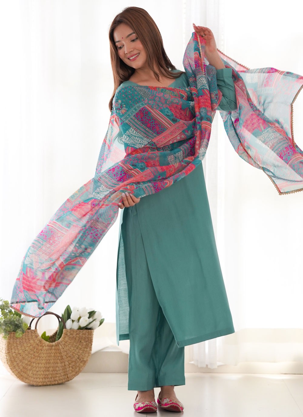 Pant Style Suit Plain Sea Green T7638