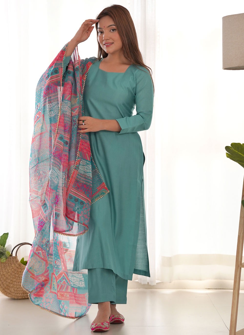 Pant Style Suit Plain Sea Green T7638