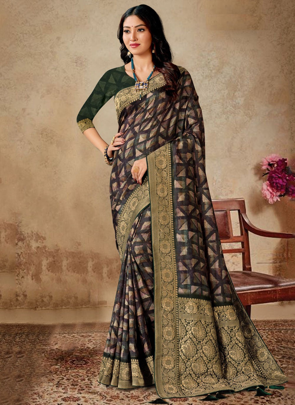 Trendy Digital Print Silk, Viscose Saree - S4707