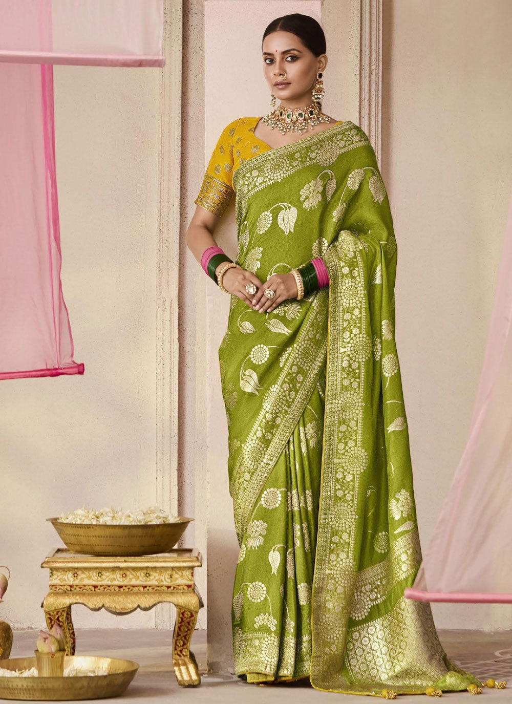Contemporary Floral Printed Viscose Saree - S7804