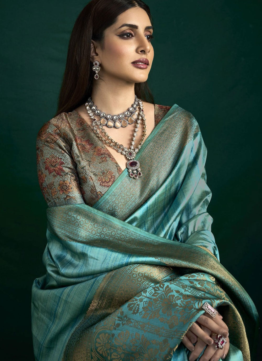 Aqua Blue Silk Traditional Saree Weaving Zari S19760