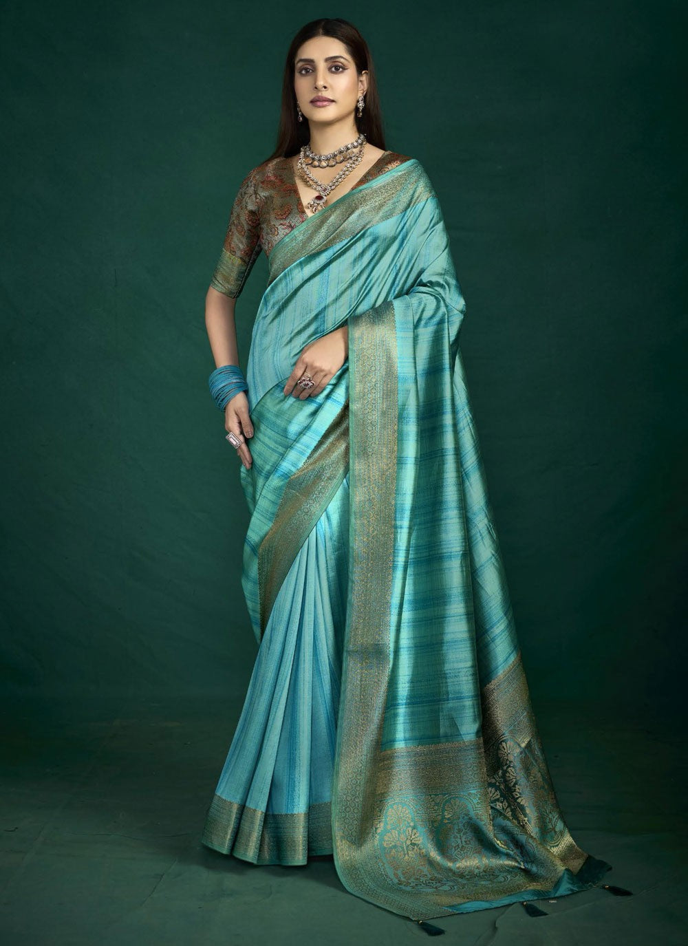 Aqua Blue Silk Traditional Saree Weaving Zari S19760