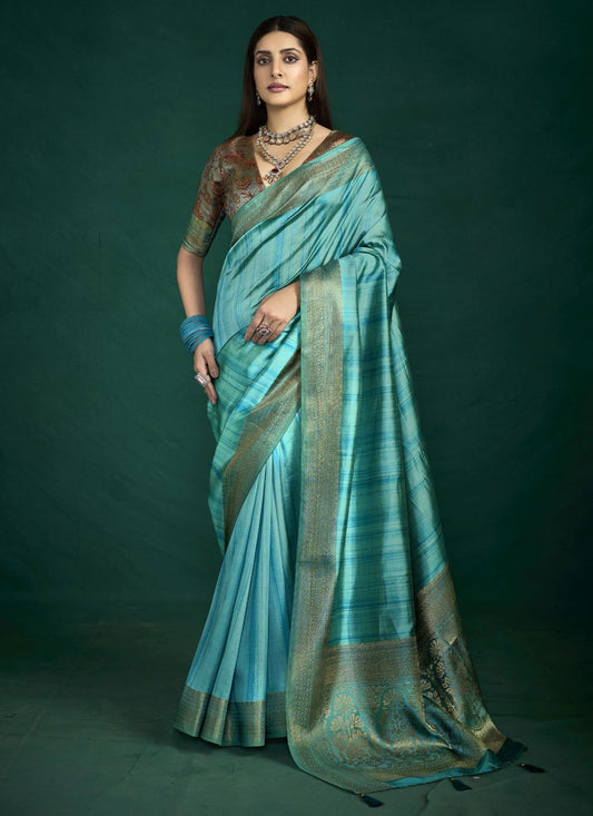 Aqua Blue Silk Traditional Saree Weaving Zari S19760