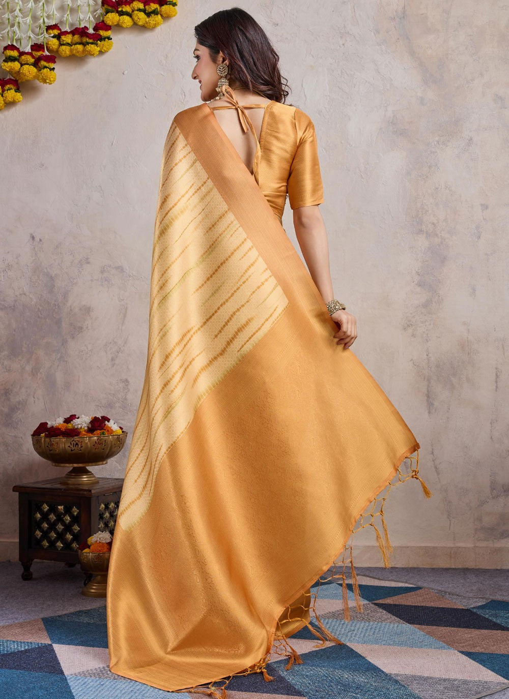Traditional Weaving Zari Gold, Rust Banarasi Silk S12819