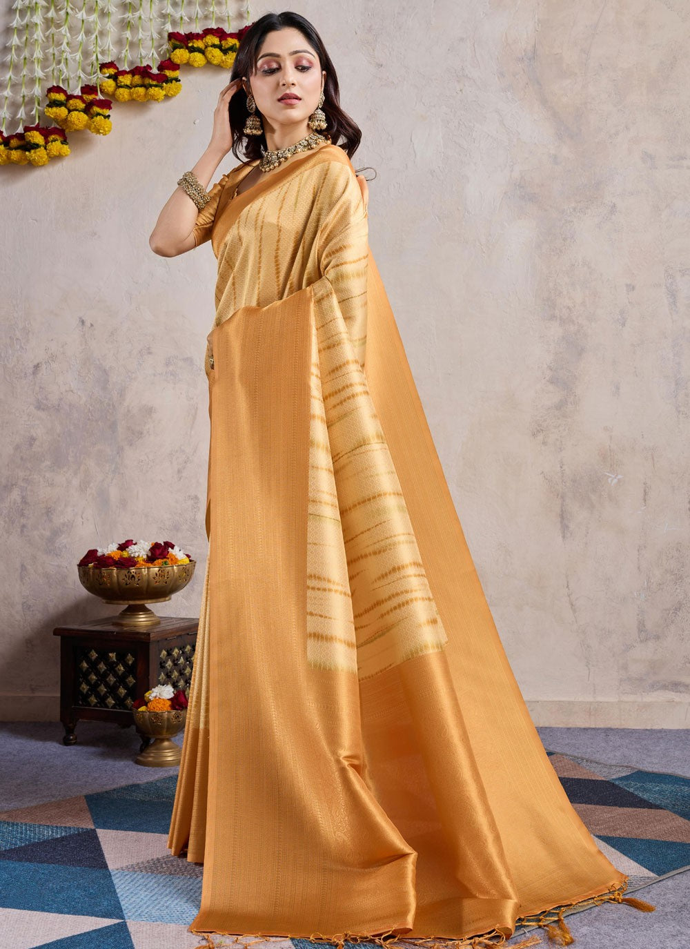 Traditional Weaving Zari Gold, Rust Banarasi Silk S12819
