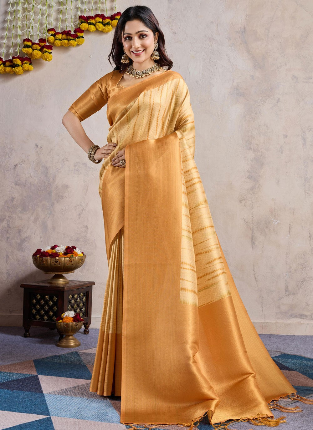 Traditional Weaving Zari Gold, Rust Banarasi Silk Saree S12819