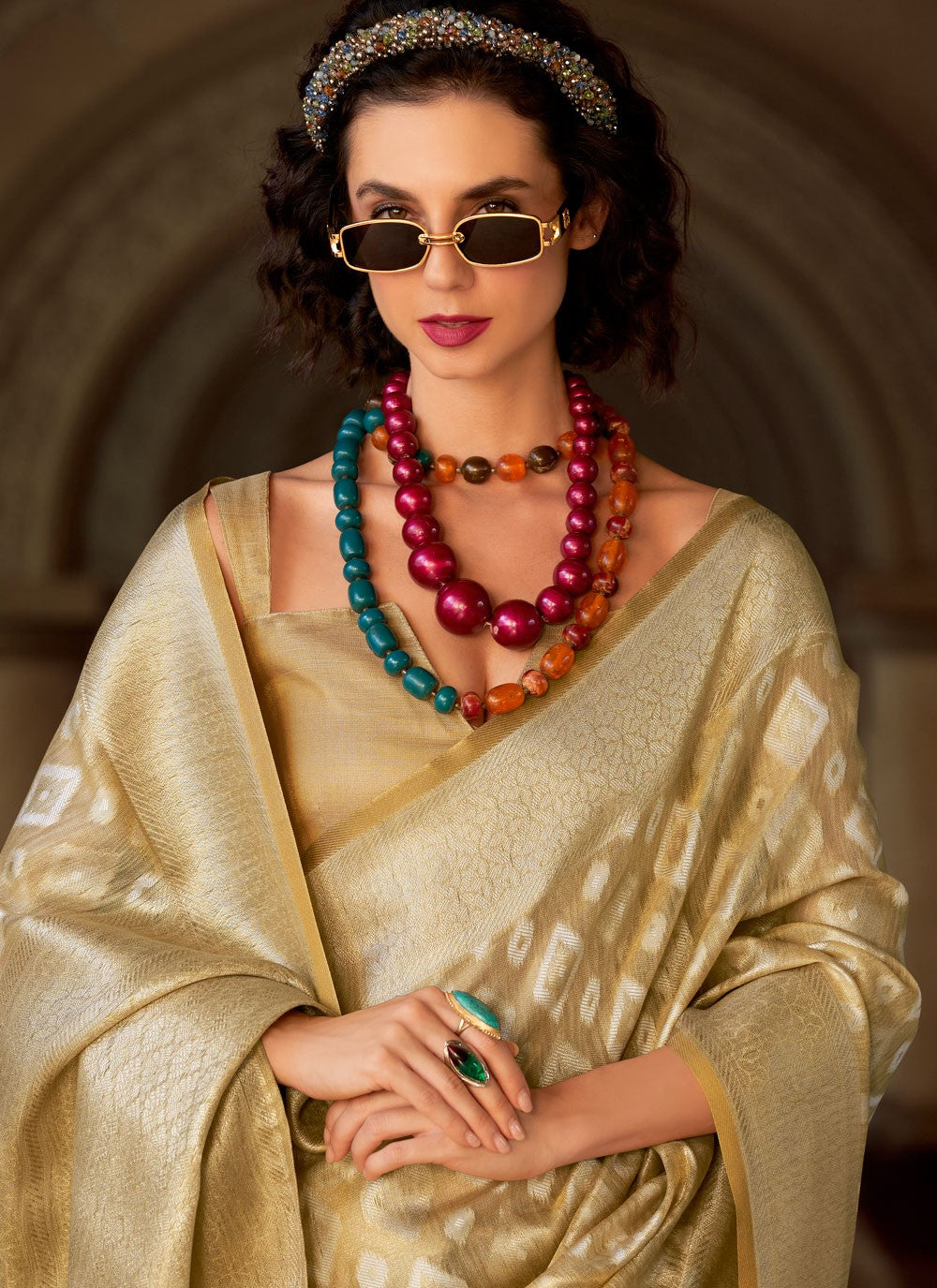 Traditional Weaving Zari Beige Silk Saree S13605