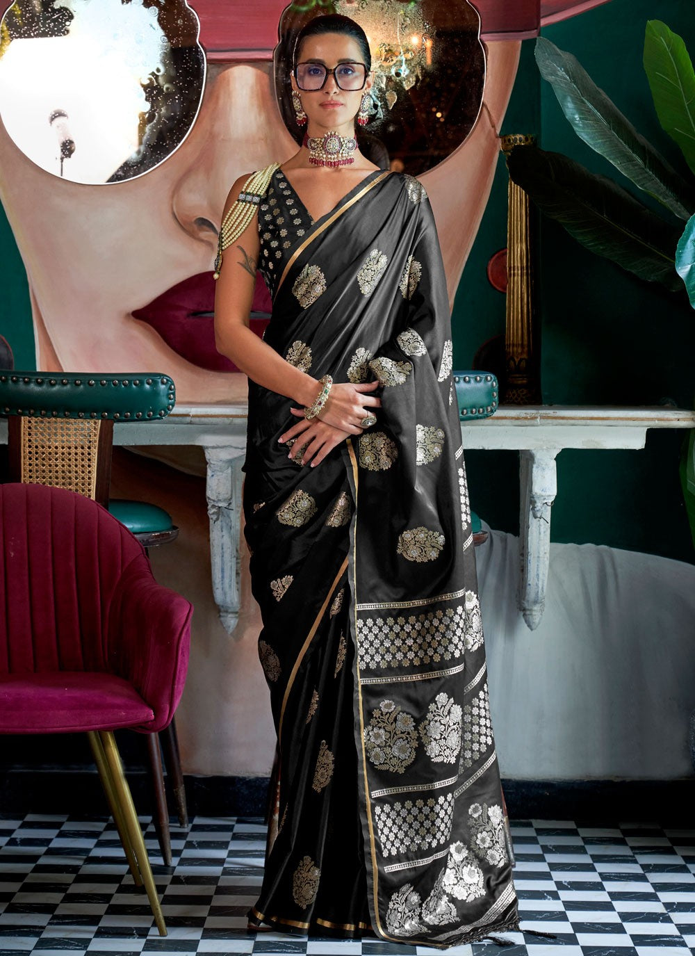 Contemporary Weaving Zari Satin Silk Saree - S7312