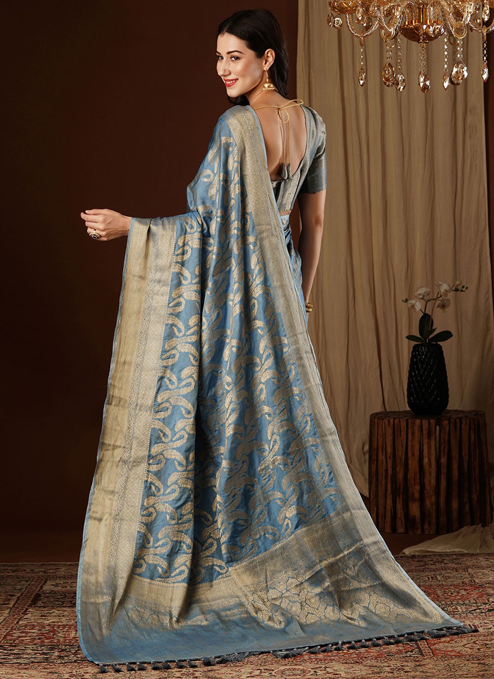 Contemporary Weaving Zari Viscose Saree - S8235