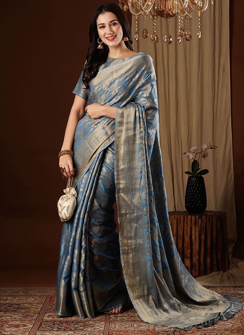 Contemporary Weaving Zari Viscose Saree - S8235