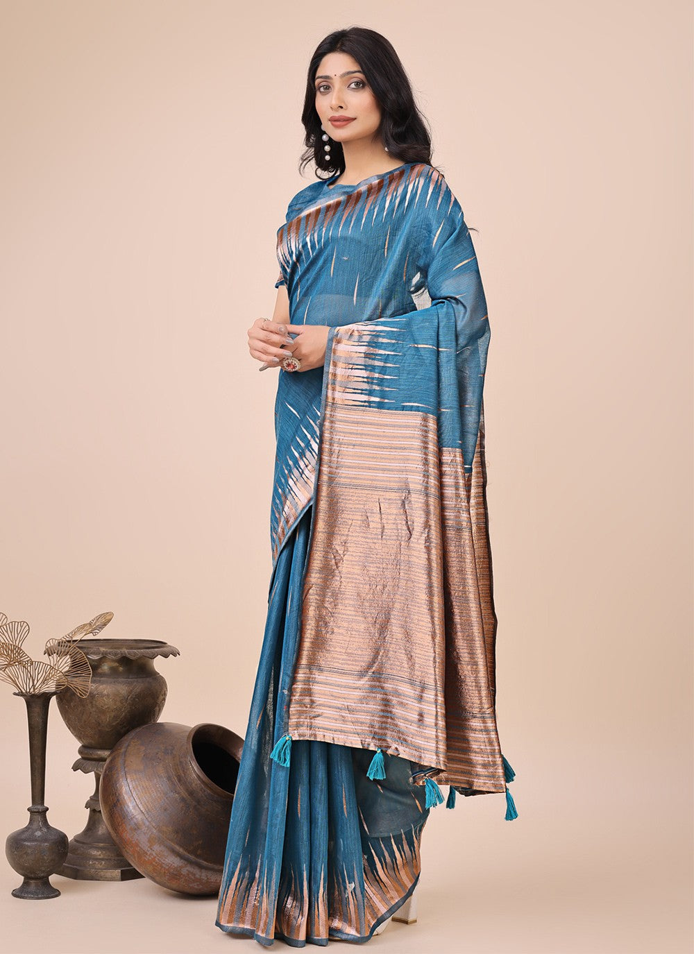 Weaving Zari Cotton Blue Trendy Saree S15135